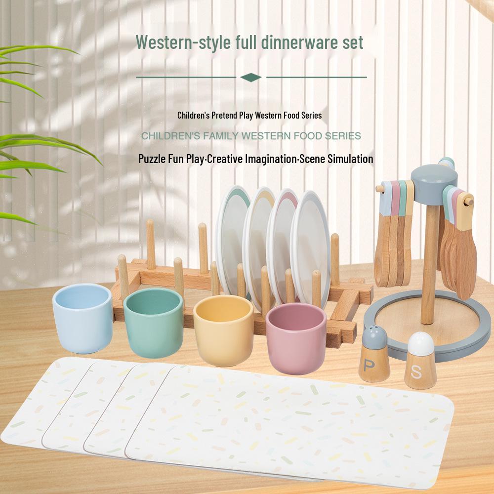 Multifunctional Plate and Storage Rack Children's Pretend Play Macaron Kitchenware Tea Set for Girls