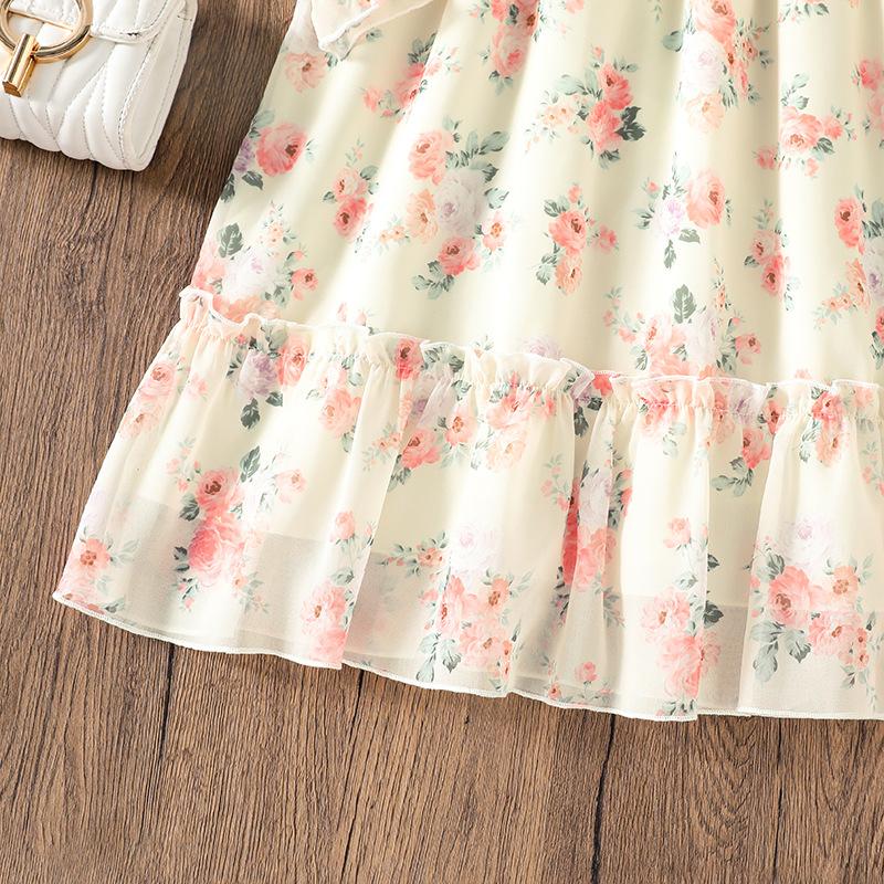 Dívčí šaty Dětské oblečení Podzim a zima Nový styl Květinový potisk Dlouhý rukáv Dívka 8-12Y Princeznovské šaty