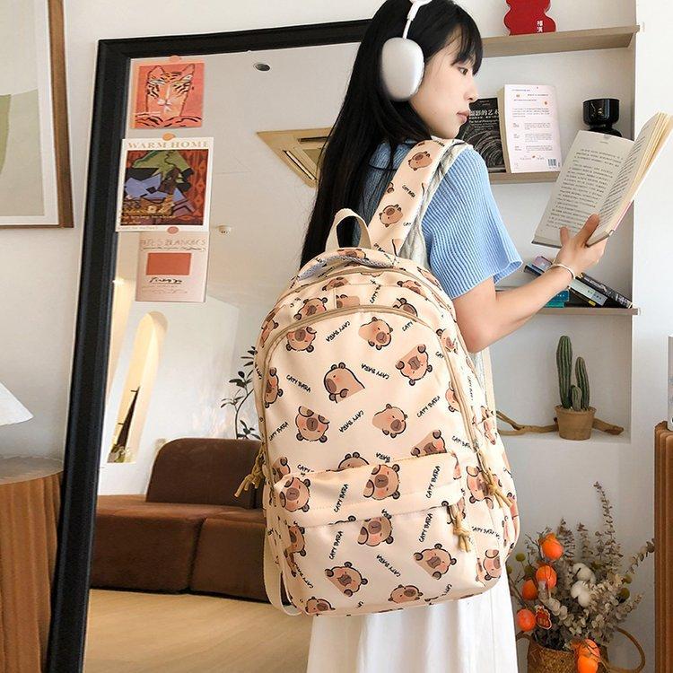 Schoolbag Backpack Female Japanese Cute Cartoon Kapibara Schoolbag Female Large Capacity Junior High School Student Backpack