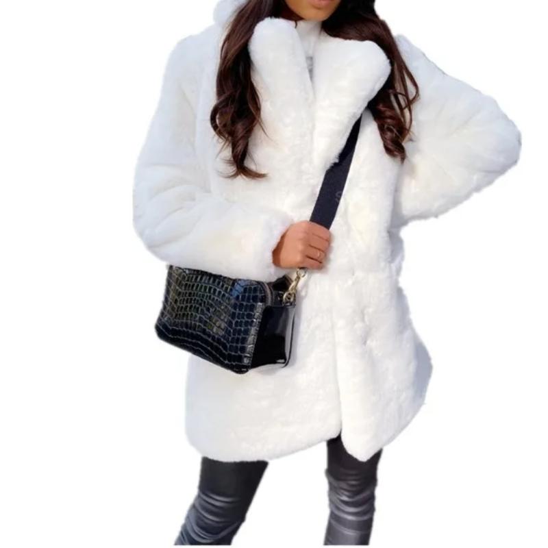 

Autumn Women Winter Long Faux Fur Coat Jacket Women Thick Warm Coats Woven Block Trend Fur White Black Korean Coat Parkas XS білий
