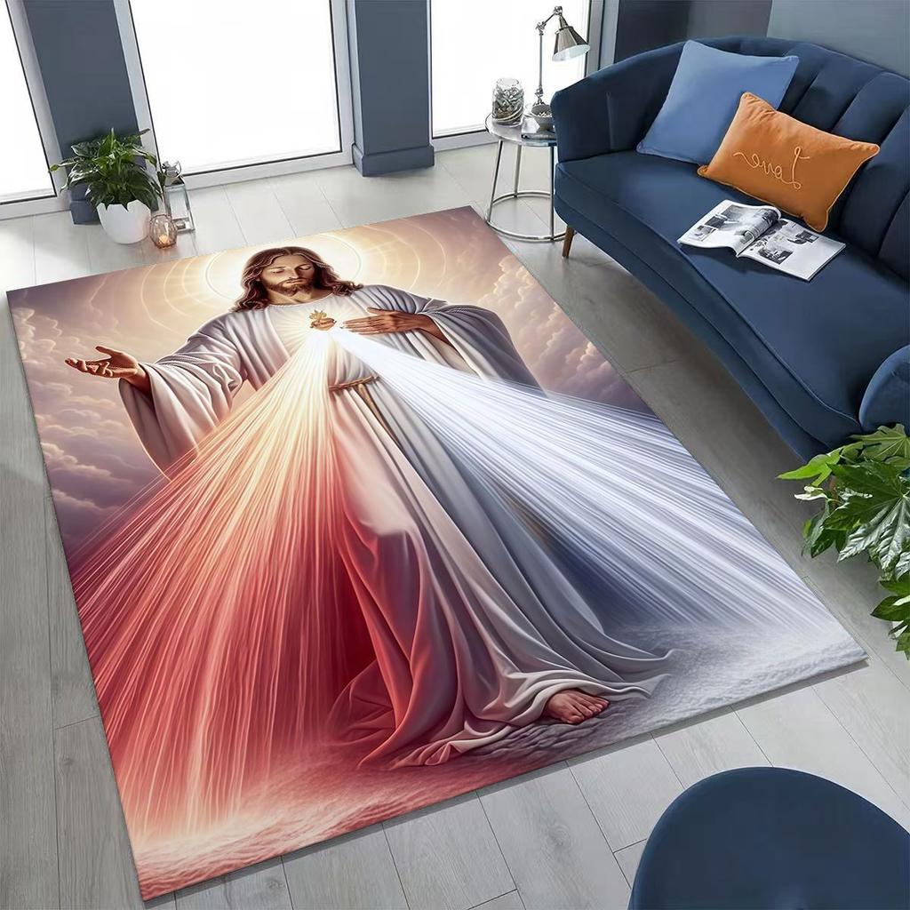 HD Faith Virgin Mary Jesus Blessed Rug Carpet for Bedroom Living Room Sofa Home Doormat Decor,Kids Play Non-slip Floor Mat