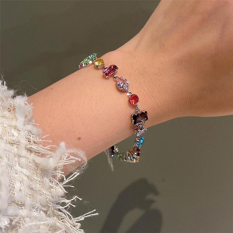 

Colorful Rhinestone Crystal Necklace for Women Luxury Square Zircon Bracelet for Party Wedding Bridal Jewelry Sets Gifts