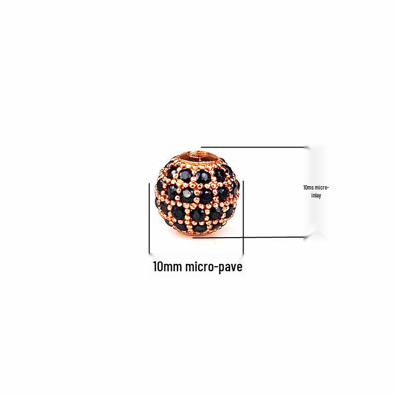10mm Micro-Paved Zircon Copper Beads for DIY Jewelry - Black and White Round Ball Accessories