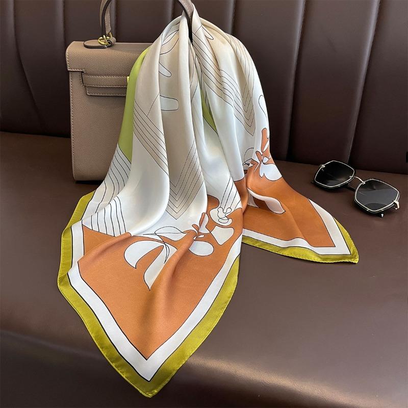 68cm Line Flower Scarf Women's New Spring and Summer Imitation Silk Scarf High-end Fresh Versatile Headscarf Shawl