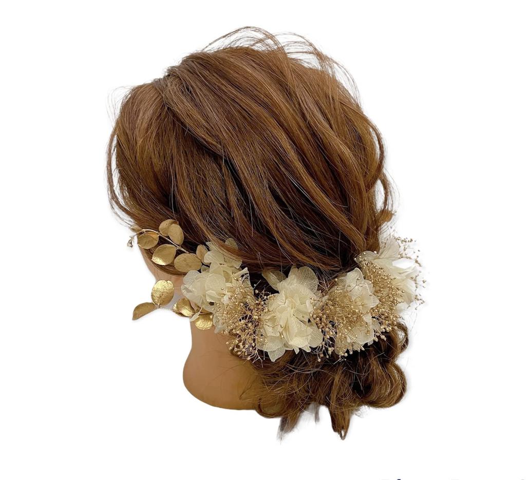 Dried Flower Hair White and Japanese Hair Accessory Ornament, Gold, Headpiece, Coming-of-Age Ceremony, Wedding, Clothing, Baby's Breath, Furisode,
