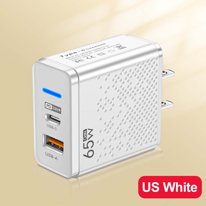 

W GaN Fast Charger PD USB In Charger 2 Ports Fast Charging Travel Charger EU/US/UK Plug For Iphone Samsung Huawei Xiaomi Phone US Plug білий