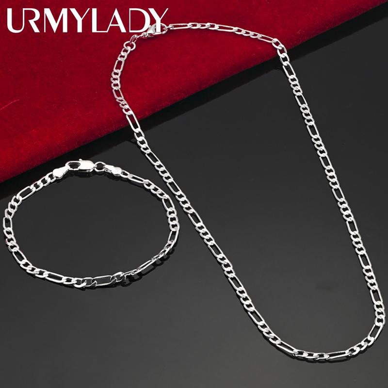 Noble New Arrive 925 Sterling Silver 4MM Chain for Men Women Bracelet Necklace Jewelry Set Lady Christma Gifts Charms Wedding