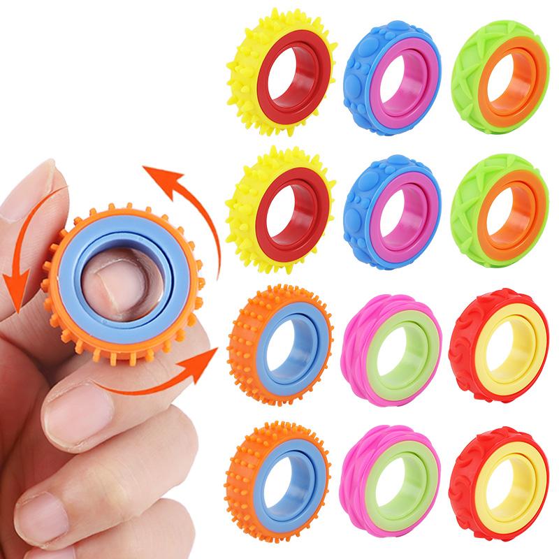 6Pcs Rotating Fidget Ring Finger Spinner for Kids Birthday Party Favors Pinata Filler Classroom Gifts Stress Relief Sensory Toy