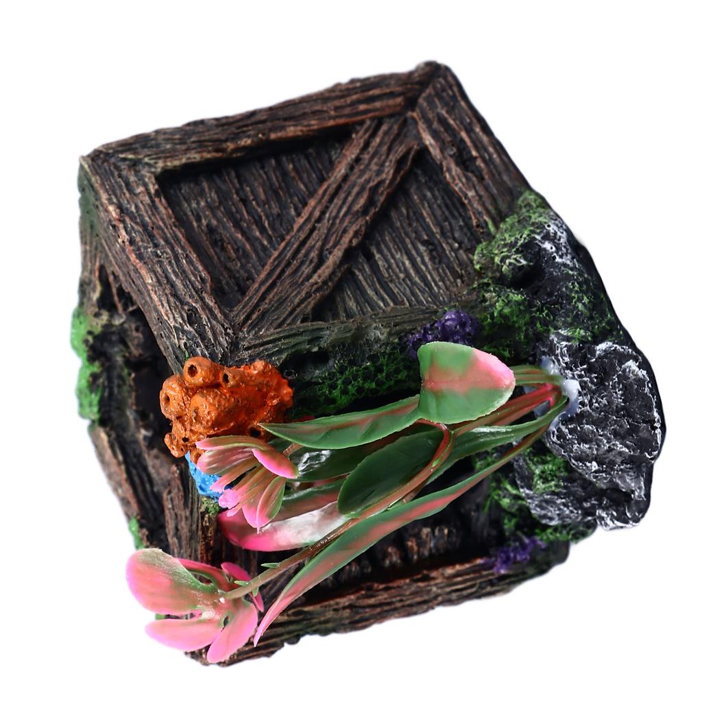 Aquarium Resin Decoration Innovative Simulation Landscaping Hollow Design Wooden Box Shape Fish Tank Decoration for Home