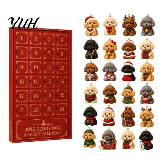 Sammler-Weihnachtsfiguren Haustier-Thema Adventskalender 2026, 24 Tage Countdown bis Weihnachten mit bis zu 2026 Stück Mini 3D Katzen-Hunde-Ornamente, Geschenke für brown