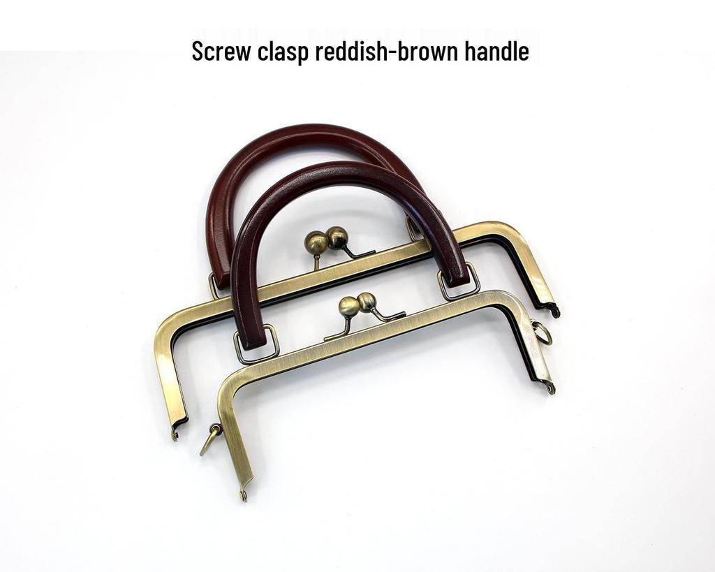 20CM Dark Embossed Bronze Handbag Handle with 25CM Square Wood Clasp and Smooth Screw Material