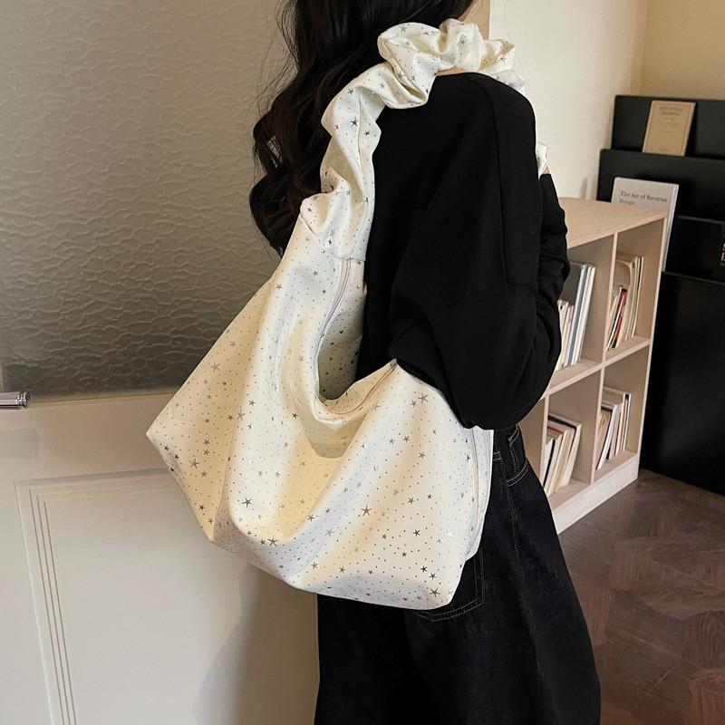 IELGY Literary All-Match Fashion Canvas Pleated Bag Large Capacity Commuter Tote Bag