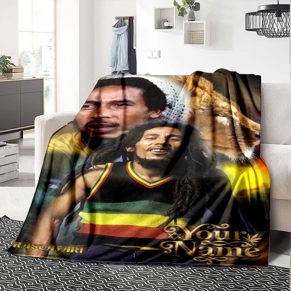 Bob Marley Customize Your Name Blanket Lightweight Personalized Blanket Soft & Cozy Suitable for Picnics Seaside Office Chair Home Decor All-Season Us