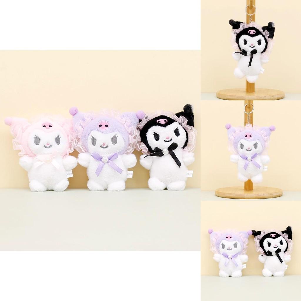 Cute Sanrio Kuromi Plush Toy Keychain Adorable Short Plush Stuffed Doll 12cm