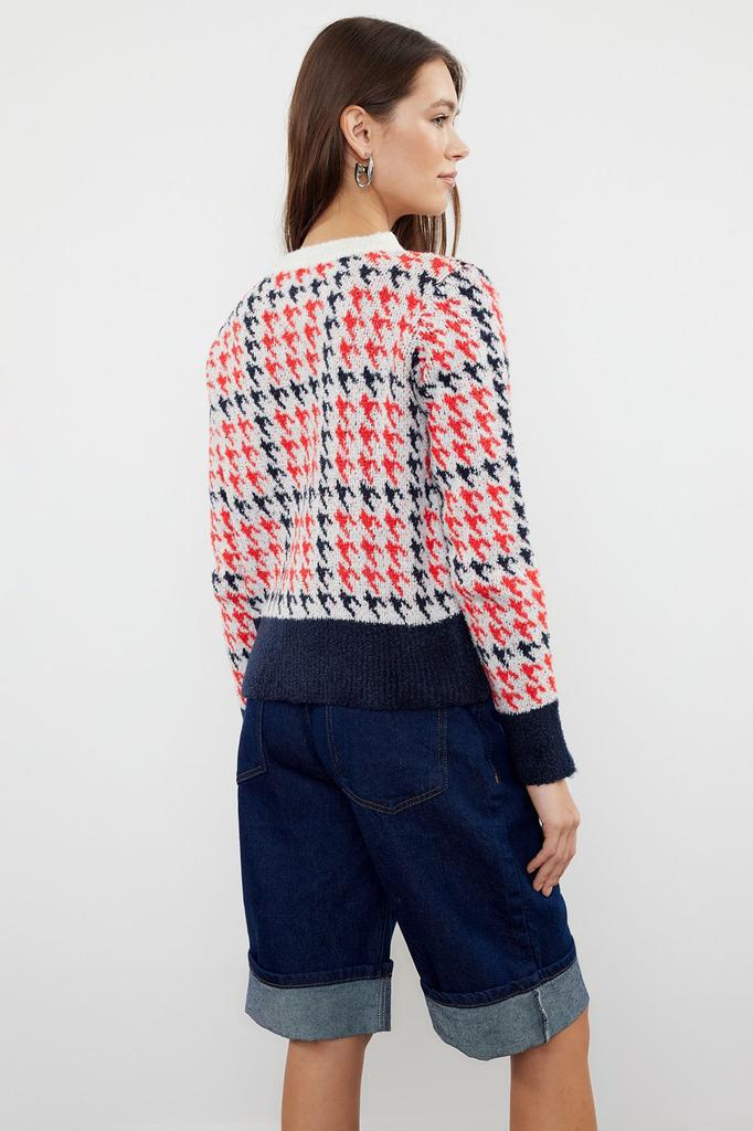 Women's Fashionable Stylish Cardigan Black Boucle Thread Patterned Jacket Look Knitwear Cardigan