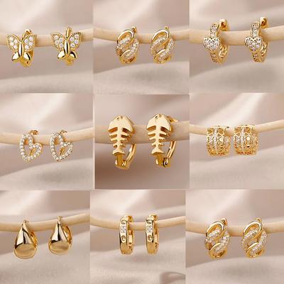 Geometric Fish Bones Earrings Stud Earrings For Women Stainless Steel Gold Color Earrings Cuff Piercing Wedding Jewelry Gift Bff