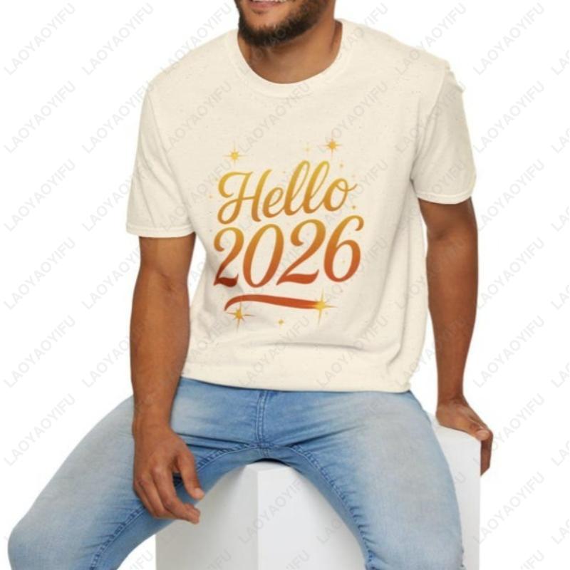 Hello New Year 2026 Classics TShirt Gift Festival Celebration Creative Gold Script Glisten Unisex Adult Breathable Cotton Tops