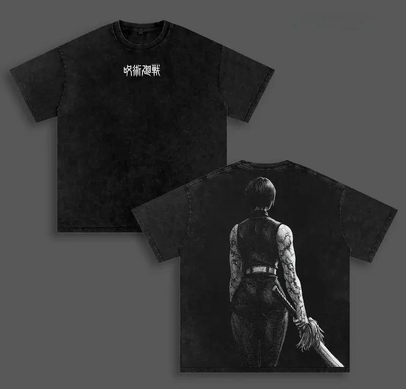 Zenin Maki Jujutsu Kaisen Manga T-shirt Y2k Vintage Washed Oversized T Shirt Men's Unisex Clothing Short Sleeve Cotton Tees Tops