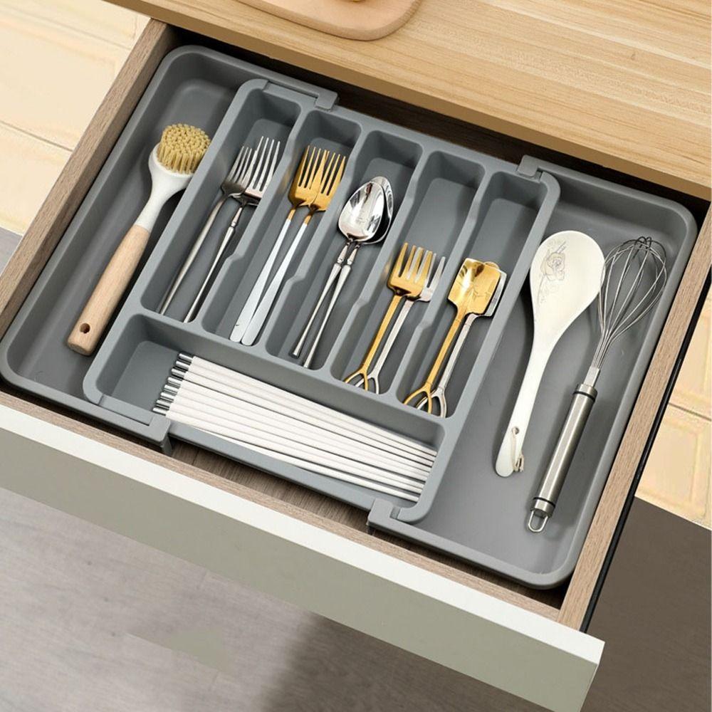 Adjustable Cutlery Storage Tray Large Capacity Silverware Drawer Organizer  Kitchen