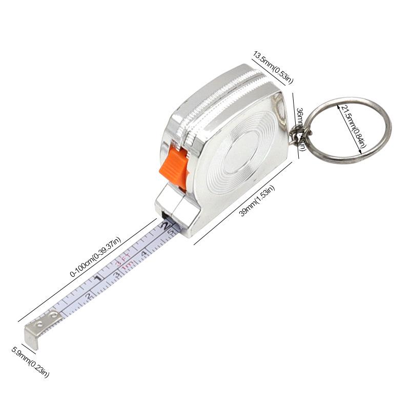 Compact Steel Tape Measure with Keychain - 1 Meter, Metric & Imperial, Automatic Retract
