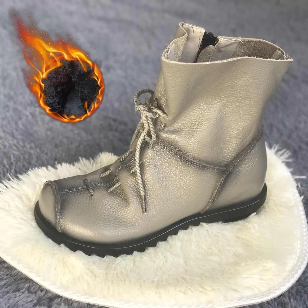 Botas Martin plisadas hechas a mano Botas de algodón Botas de cuero para mujer  Capa superior Piel de vaca Cómoda Suela suave Botas cortas comprar a buen  precio — entrega gratuita, reseñas
