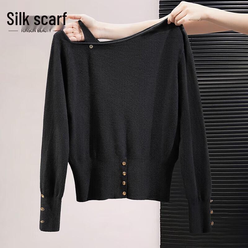 Women's Solid Color Long Sleeve Off-Shoulder Knit Top
