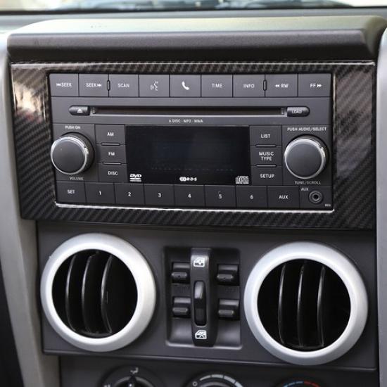 Carbon Fiber ABS Center Console CD Panel Frame Trim For Jeep Wrangler JK 2007-10