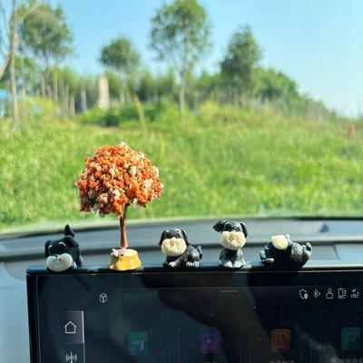 Fun Cartoon Schnauzer Car Ornament: Resin Dashboard Decor