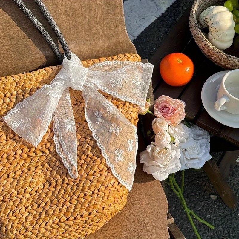 Vintage Lace Hair Scarf Summer Sweet Bow Headband Elegant Ribbon Decor Hair Band Long Narrow Neckscarf Fashion Decorative Scarf