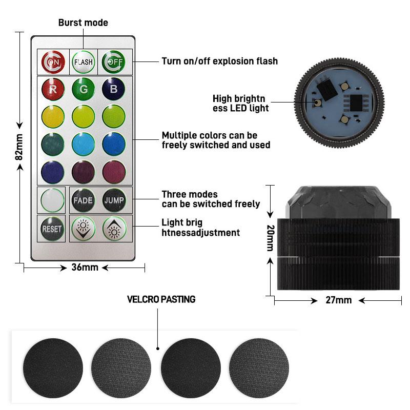 LED Car Interior Ambient Light Wireless Remote Control Adhesive RGB Car Roof Atmosphere Lamp Bicycle Tail Light Warning Lights