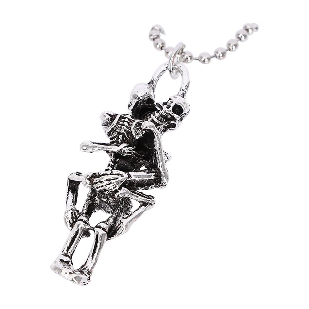Hugging Fashion for Men Cross Jewelry Double Skeleton Skull Stainless Steel Necklace Skull Pendant