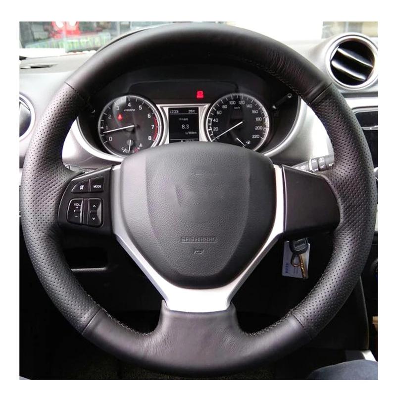 DIY Black Faux leather Steering Wheel Cover for Suzuki Vitara 2015- Celerio 2015- SX4 S-CROSS 2013- Swift 2011-2017