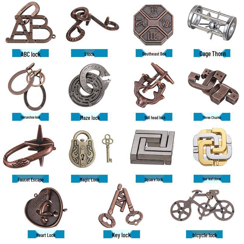 Kongming Lock Puzzle Set: Nine Interlocking Alloy Rings - Educational Disentanglement Toy