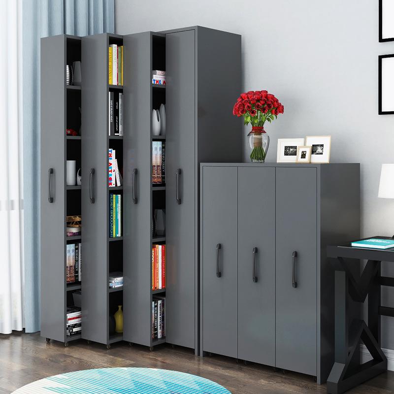 Compact Sliding Dustproof Bookshelf with Wheels and Hidden Gap Storage