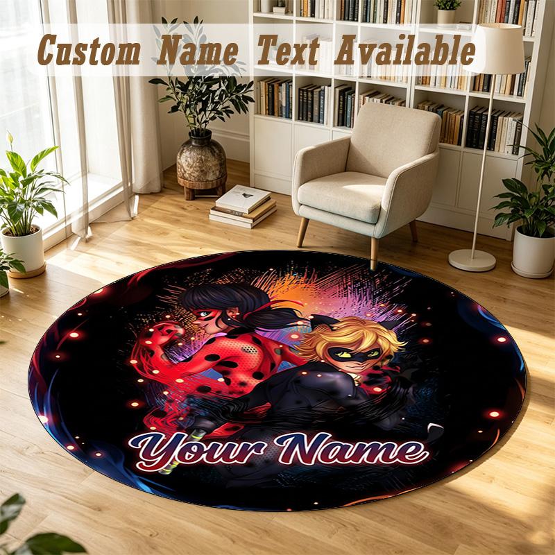 Round Rug Custom NameMiraculous Ladybug Pattern Non Slip Carpet Home Floor Decor