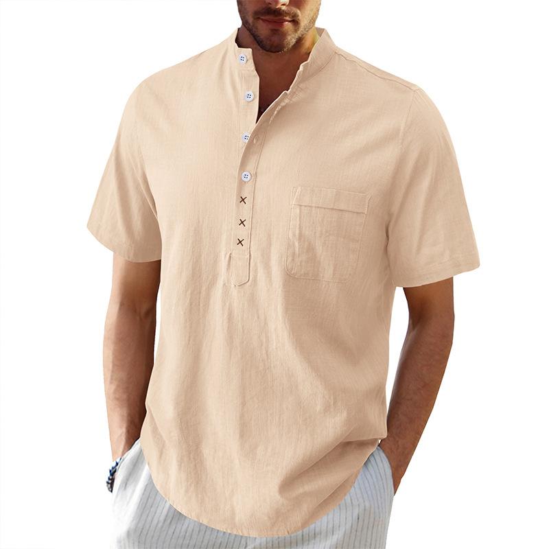 Camisetas Henley para hombre, camisa de manga corta con cuello de banda, camisetas casuales de verano para la playa, camiseta básica, camisa lisa de 4 botones, cómoda para hombre
