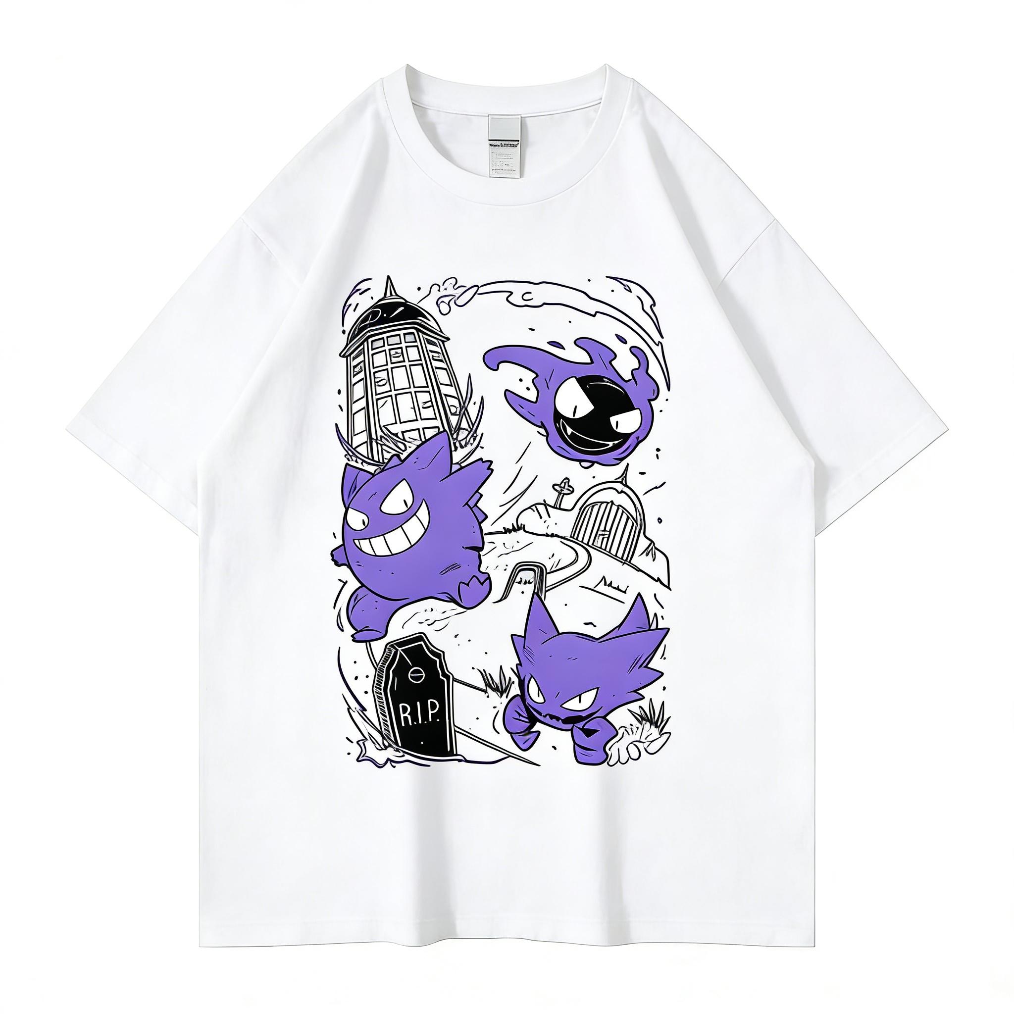 

Pok É Mon Pocket Monsters Geng Gui Same Style Printed Short Sleeved Tshirt for Men and Women Trendy Cartoon Loose 4XL