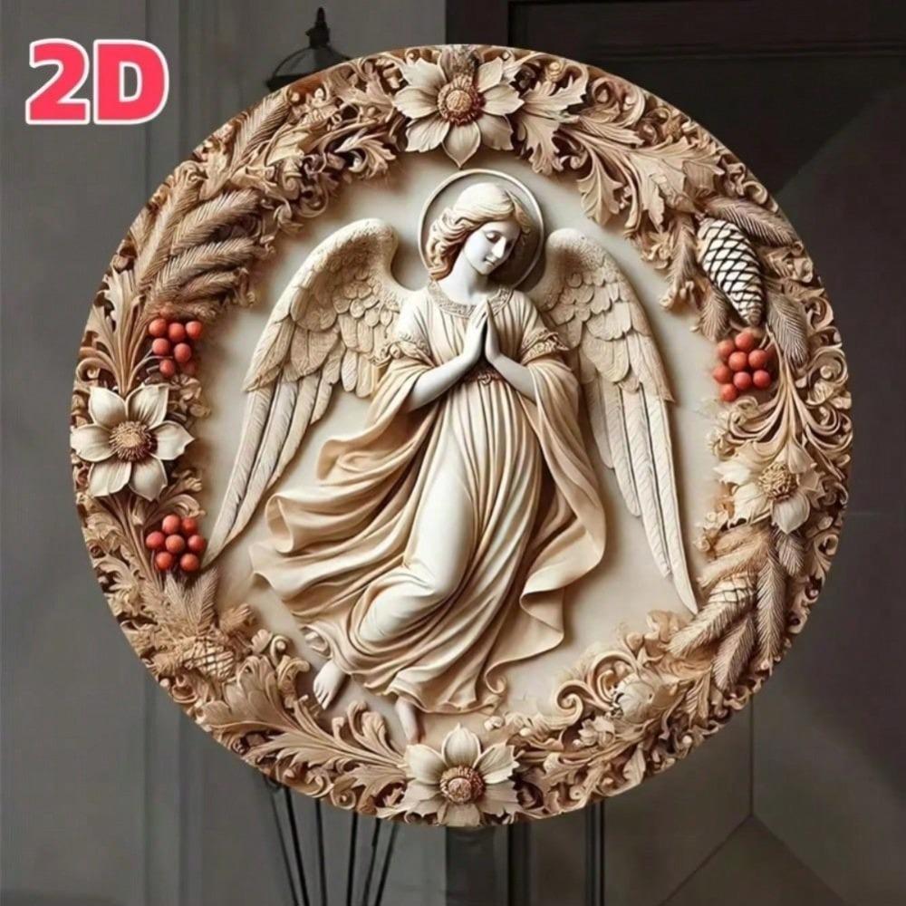 Vintage Christmas Wreath Angel Embossed Tin Sign Retro Metal Poster Wall Art Home Cafe Decor