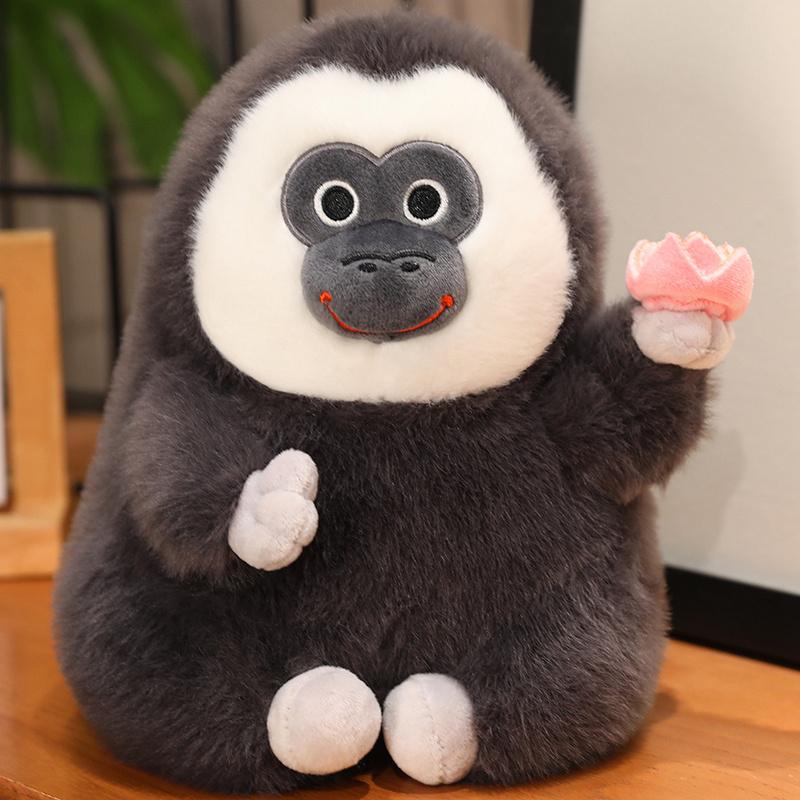 Kawaii Animal Monkey Sit On Flower Plush Toys Cartoon Saki Stuffed Soft Pithecia Pillow Birthday Gifts