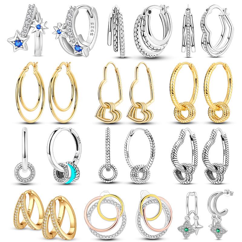 925 Silver Rose Gold Snake Bone Star Heart-Shaped Women Earring Brilliant Wedding Engagement Star Earrings Jewelry Gift