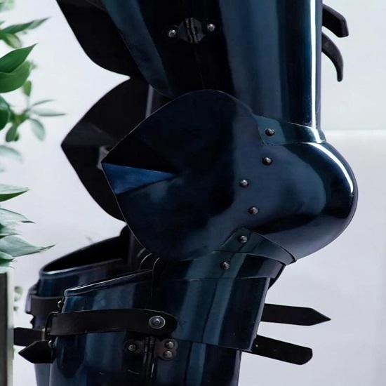 Blued Steel Leg Armor Set Medieval Knight Greaves Sabatons, Cosplay LARP Leg Guards, Gothic Fantasy Costume Gear Halloween