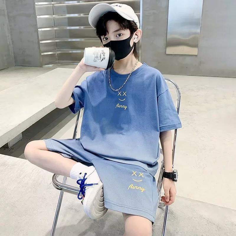 Boys' Summer Two-Piece Outfit Children's Short-Sleeved Street Style Two-piece Set