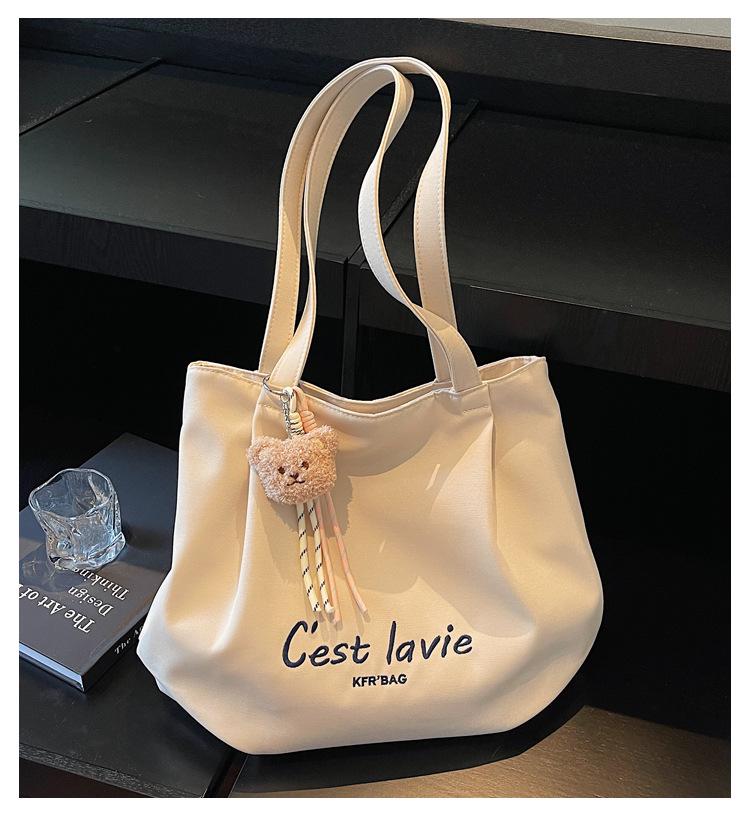 Korean Style Large Embroidered Canvas Shoulder Bag for Women - 2025