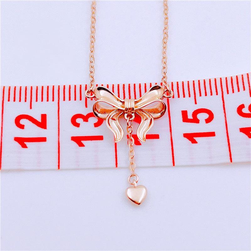 Purple Gold Bow Rose Gold Plated Fashion Colored Gold Peach Heart Collarbone Necklace