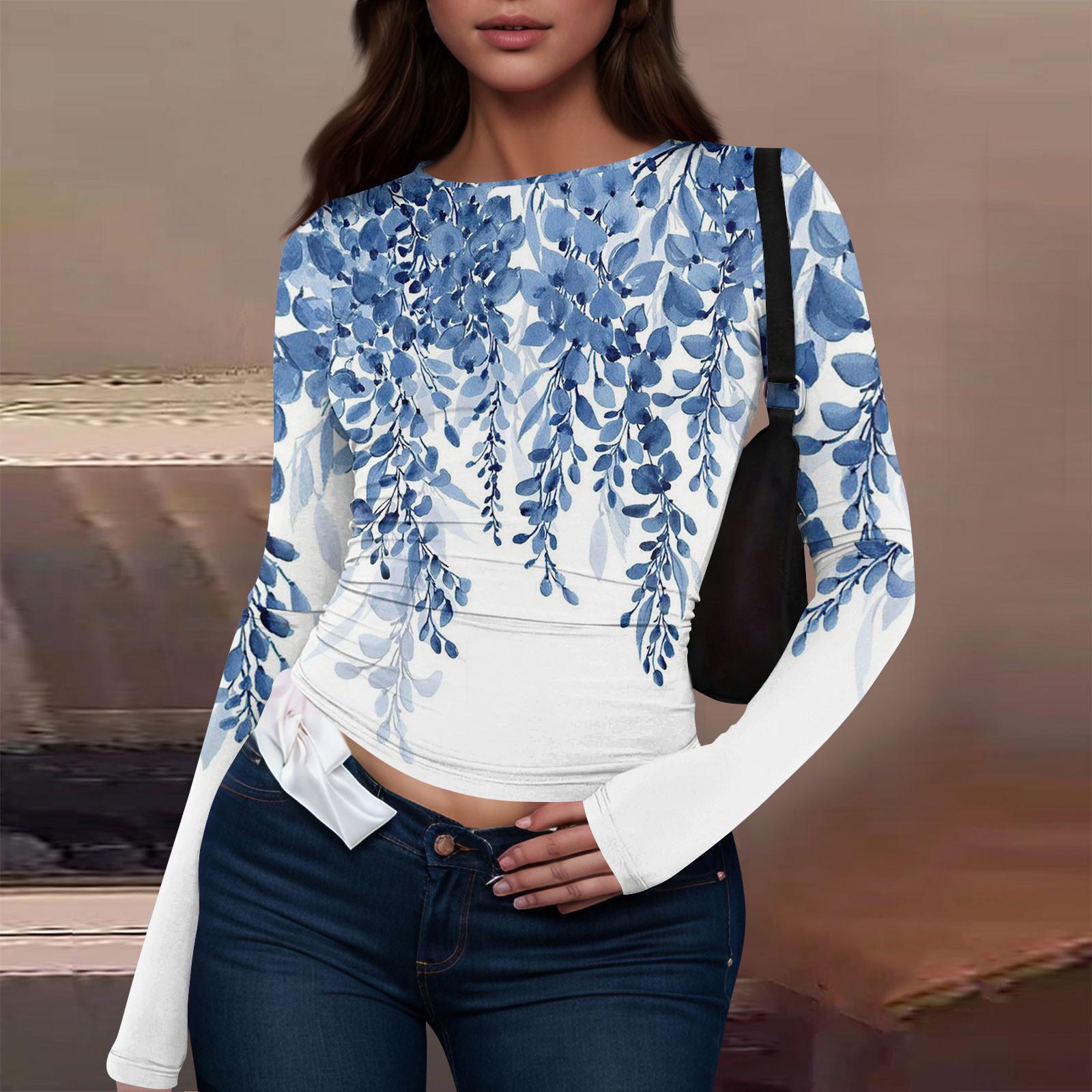 Женская модная повседневная футболка с круглым вырезом и длинным рукавом с принтом — фото 4