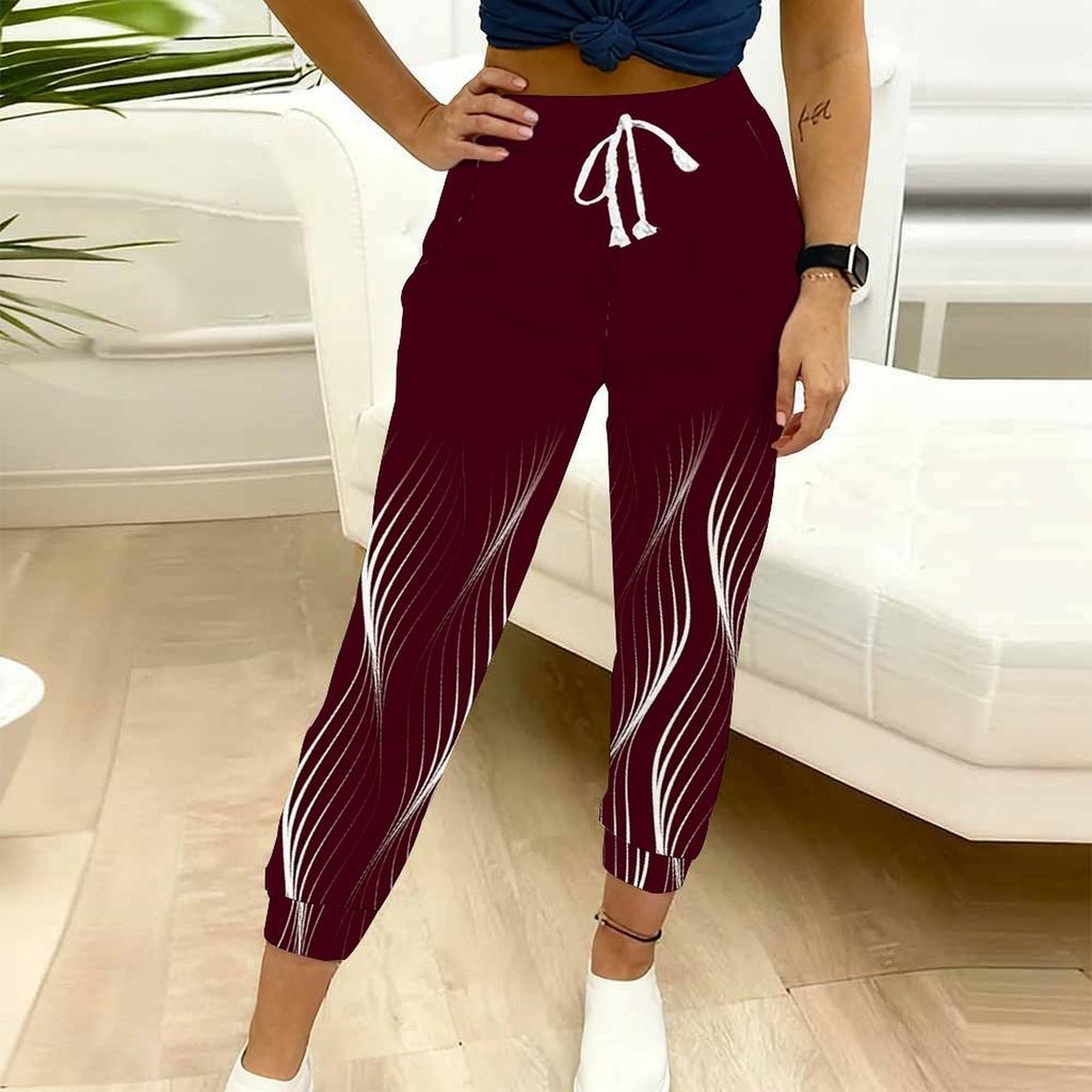 Summer Ladies Vintage Pattern Printed Sweatpants Loose Fit Drawstring Joggers Elastic Cuff Daily Casual Pants
