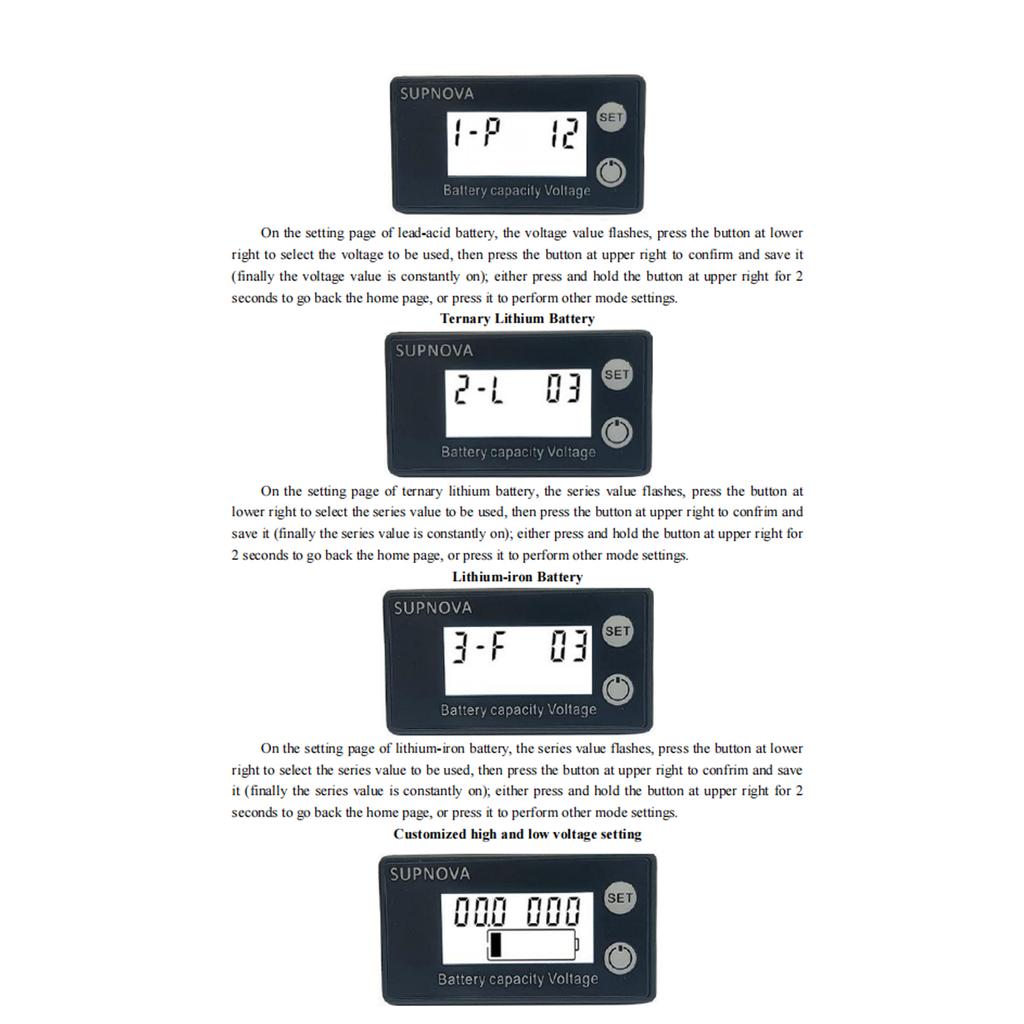 Universal LCD Voltmeter Battery VoltTester Panel DC8-100V VoltGauge VoltmetreMonitor with Percentage Display Backlit