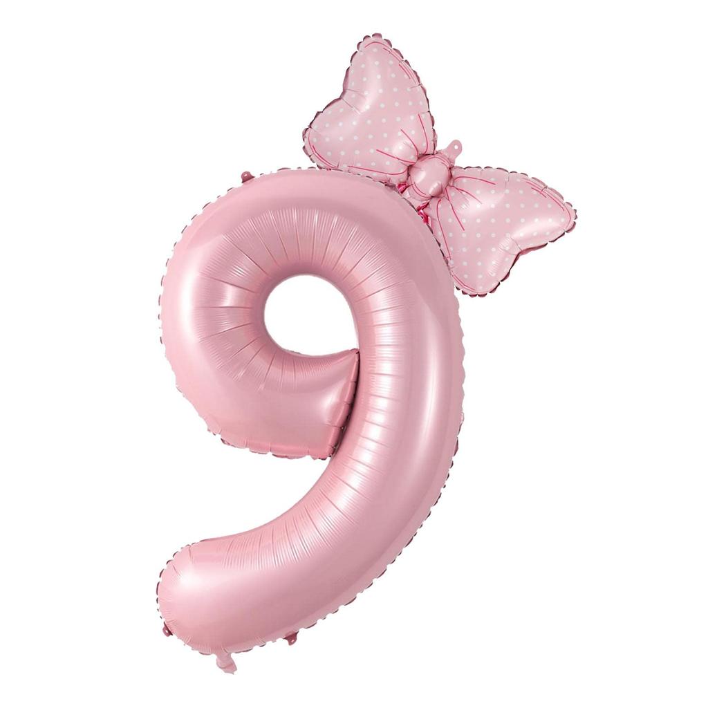 2Pcs 40 Inch Macaron Pearlescent Pink Numbers Foil Balloon Set Mini Size Bow Balloons for Boys Girls Birthday Party Decoration