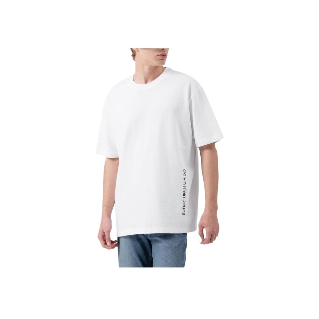 Calvin Klein Loose Jacquard Solid Color Short Sleeve T-Shirt Men Tops White J325191-YAF