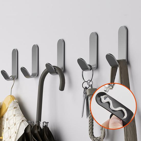 5PCS Adhesive Wall Hooks No Drill Strong Load-Bearing Hooks Durable Carbon Steel Hooks for Bathroom Kitchen Coat Towels